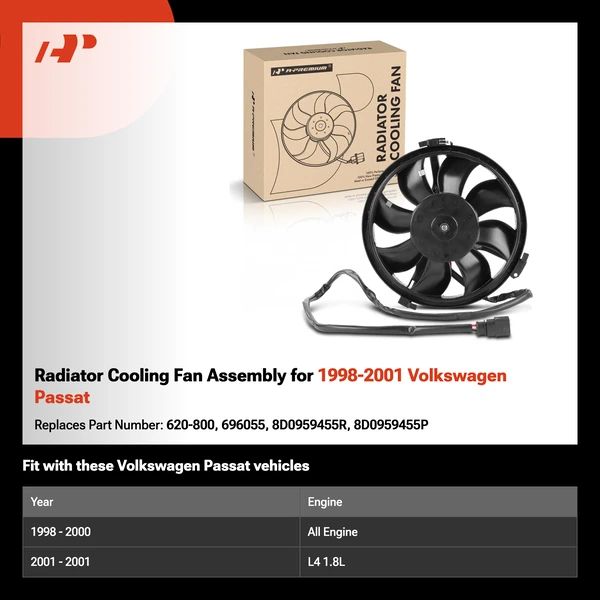 Radiator Cooling Fan Assembly for 1998-2001 Volkswagen Passat
