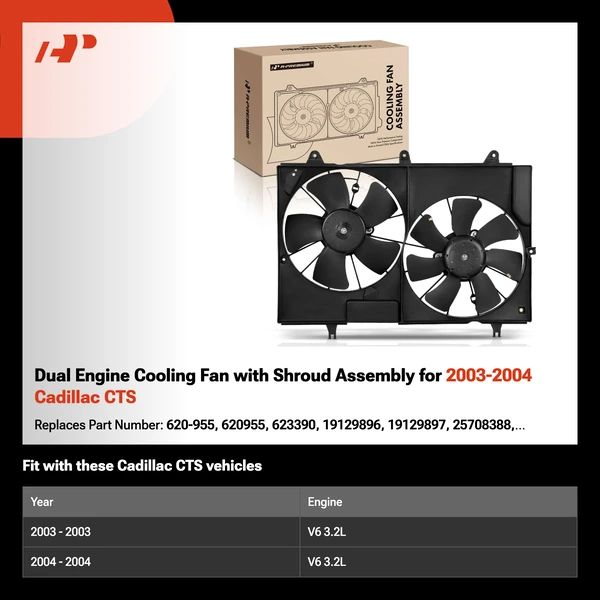 Dual Engine Cooling Fan with Shroud Assembly for 2003-2004 Cadillac CTS