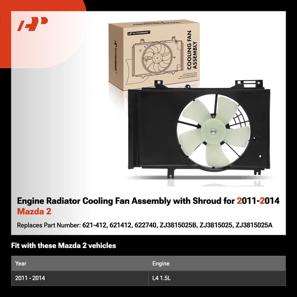 Engine Radiator Cooling Fan Assembly with Shroud for 2011-2014 Mazda 2