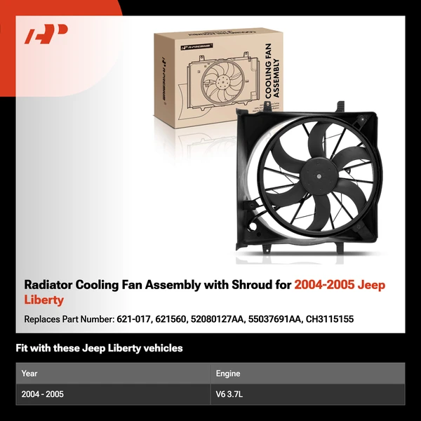 Radiator Cooling Fan Assembly with Shroud for 2004-2005 Jeep Liberty