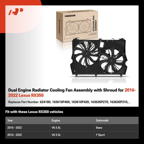 Dual Engine Radiator Cooling Fan Assembly with Shroud for 2016-2022 Lexus RX350