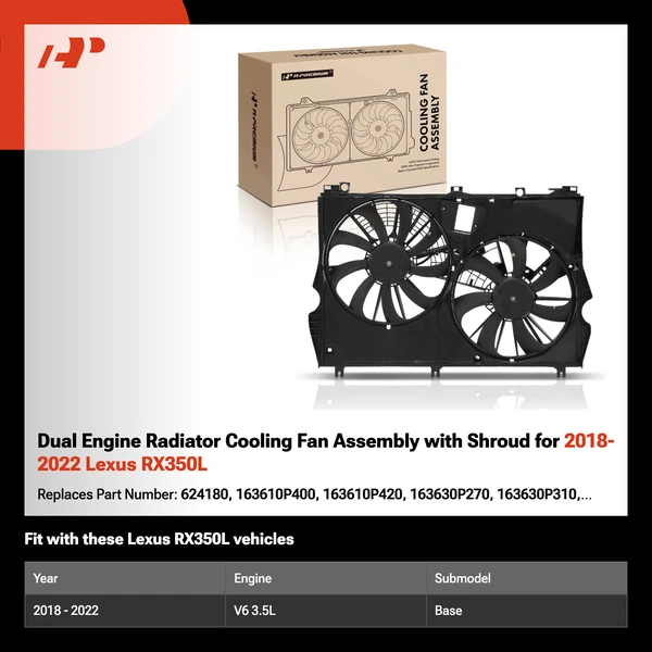 Dual Engine Radiator Cooling Fan Assembly with Shroud for 2018-2022 Lexus RX350L