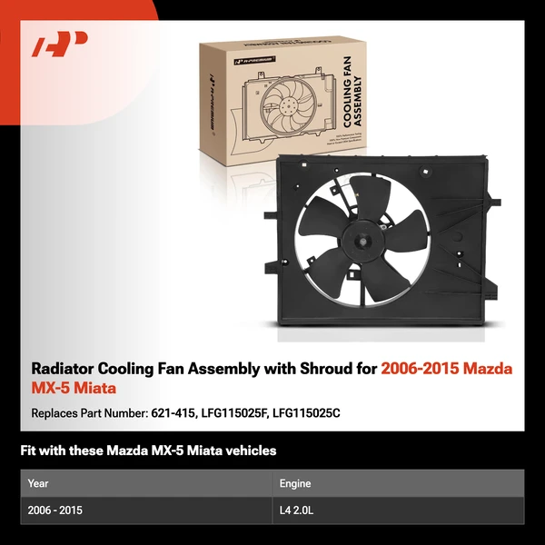 Radiator Cooling Fan Assembly with Shroud for 2006-2015 Mazda MX-5 Miata