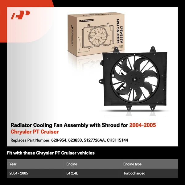 Radiator Cooling Fan Assembly with Shroud for 2004-2005 Chrysler PT Cruiser