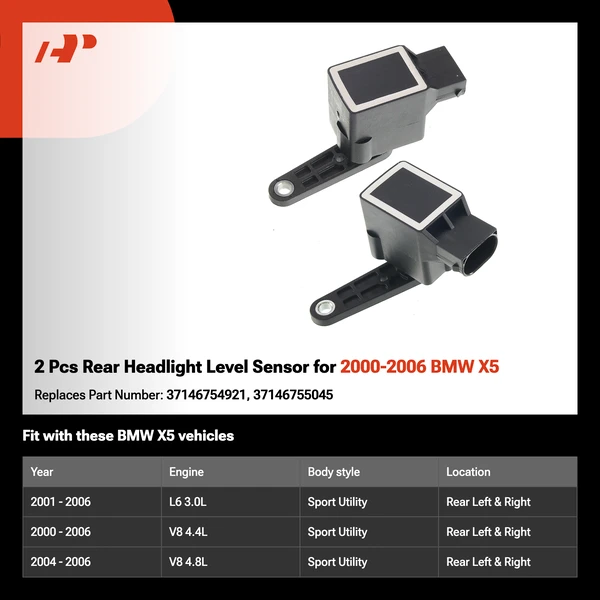 2 Pcs Rear Headlight Level Sensor for 2000-2006 BMW X5