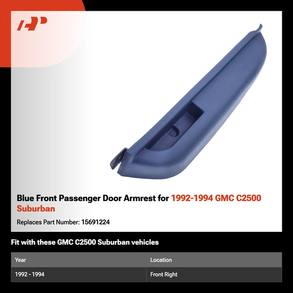 Blue Front Passenger Door Armrest for 1992-1994 GMC C2500 Suburban