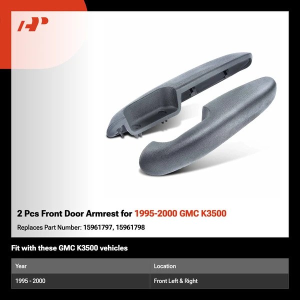 2 Pcs Front Door Armrest for 1995-2000 GMC K3500