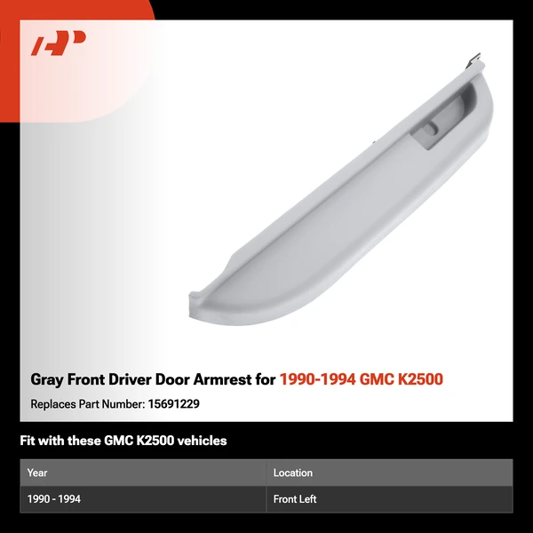 Gray Front Driver Door Armrest for 1990-1994 GMC K2500