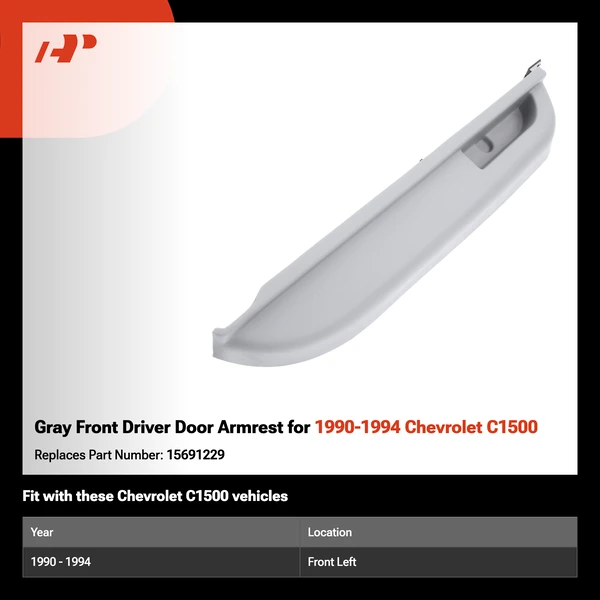 Gray Front Driver Door Armrest for 1990-1994 Chevrolet C1500