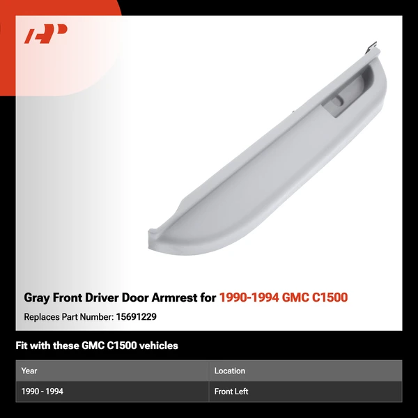 Gray Front Driver Door Armrest for 1990-1994 GMC C1500