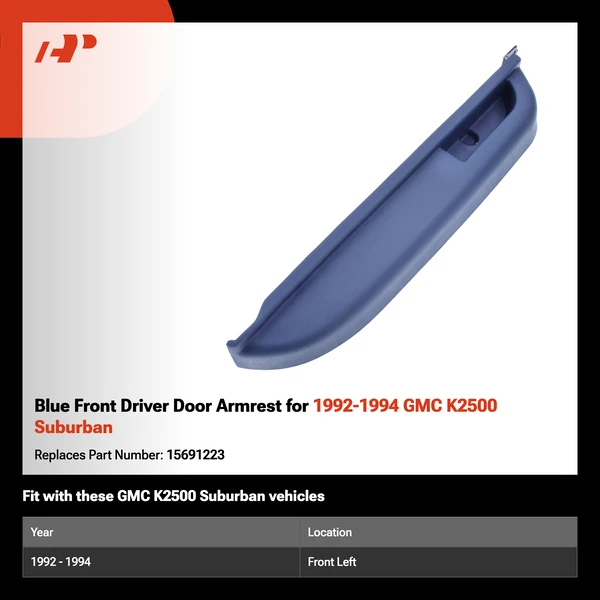 Blue Front Driver Door Armrest for 1992-1994 GMC K2500 Suburban