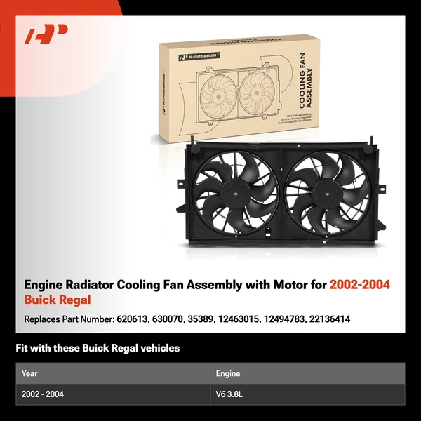 Engine Radiator Cooling Fan Assembly with Motor for 2002-2004 Buick Regal