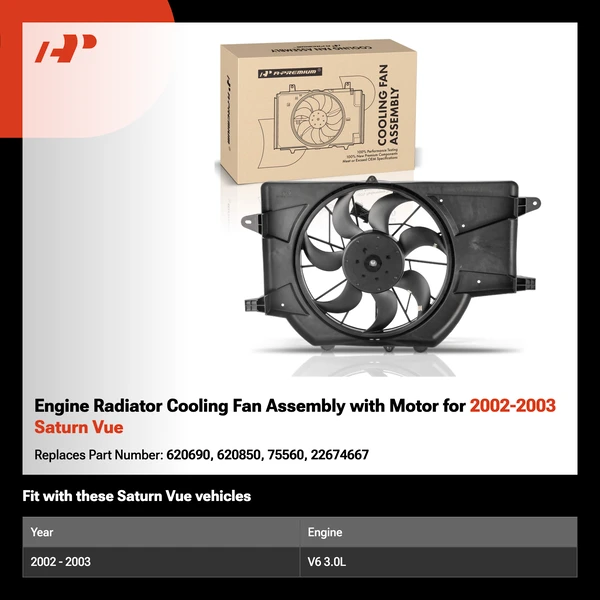 Engine Radiator Cooling Fan Assembly with Motor for 2002-2003 Saturn Vue