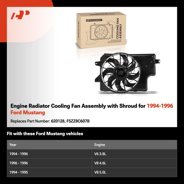 Engine Radiator Cooling Fan Assembly with Shroud for 1994-1996 Ford Mustang