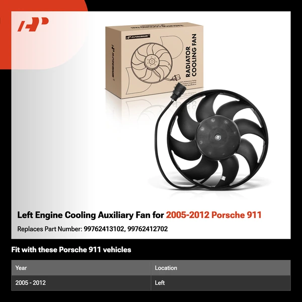 Left Engine Cooling Auxiliary Fan for 2005-2012 Porsche 911
