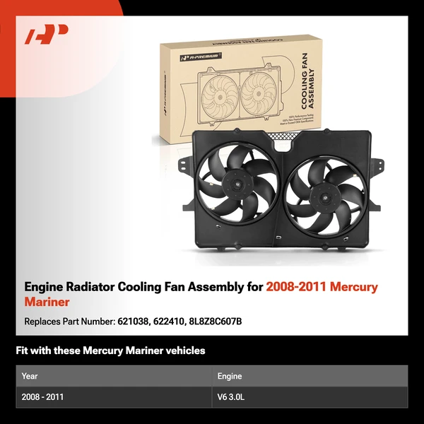 Engine Radiator Cooling Fan Assembly for 2008-2011 Mercury Mariner