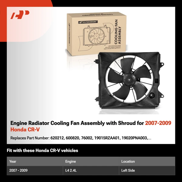 Engine Radiator Cooling Fan Assembly with Shroud for 2007-2009 Honda CR-V