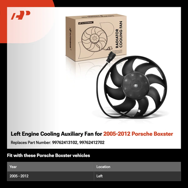 Left Engine Cooling Auxiliary Fan for 2005-2012 Porsche Boxster