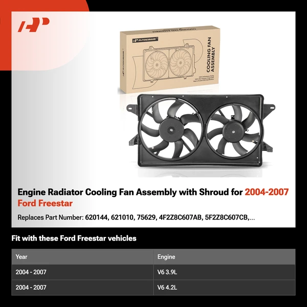 Engine Radiator Cooling Fan Assembly with Shroud for 2004-2007 Ford Freestar