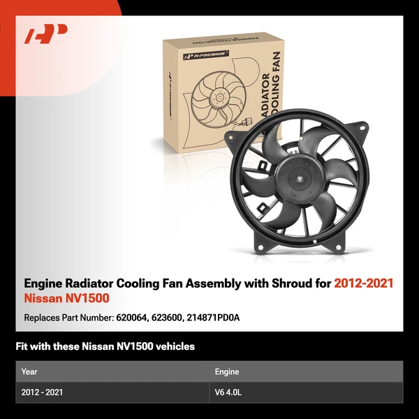 Engine Radiator Cooling Fan Assembly with Shroud for 2012-2021 Nissan NV1500