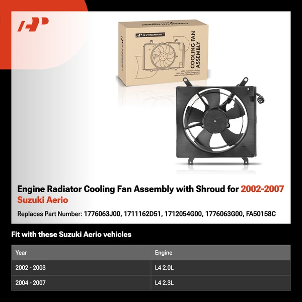 Engine Radiator Cooling Fan Assembly with Shroud for 2002-2007 Suzuki Aerio
