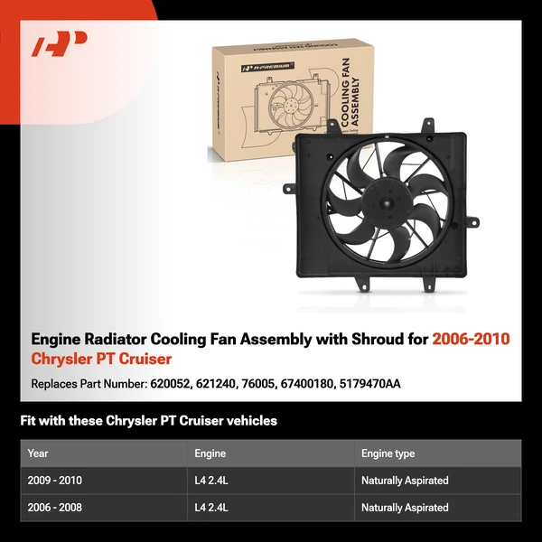 Engine Radiator Cooling Fan Assembly with Shroud for 2006-2010 Chrysler PT Cruiser
