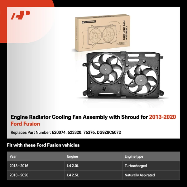 Engine Radiator Cooling Fan Assembly with Shroud for 2013-2020 Ford Fusion