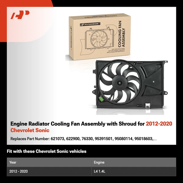 Engine Radiator Cooling Fan Assembly with Shroud for 2012-2020 Chevrolet Sonic