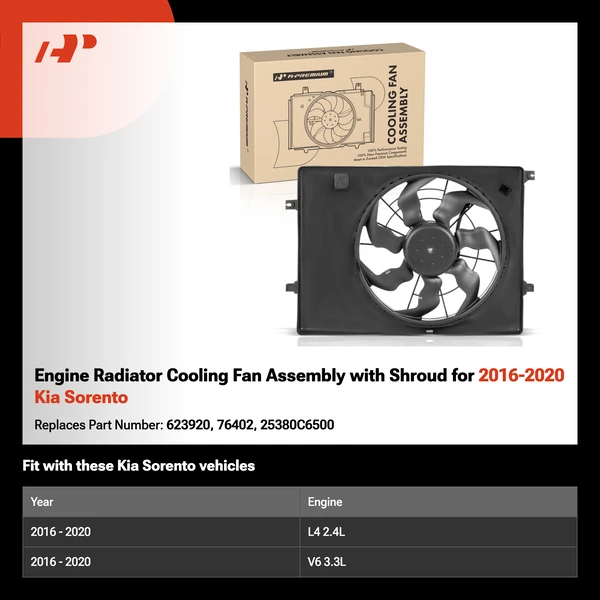Engine Radiator Cooling Fan Assembly with Shroud for 2016-2020 Kia Sorento