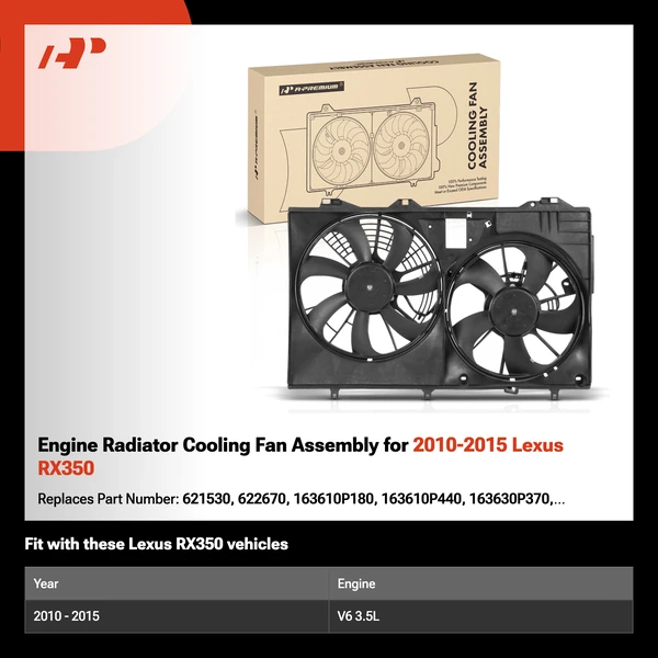 Engine Radiator Cooling Fan Assembly for 2010-2015 Lexus RX350