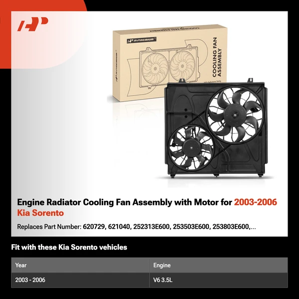 Engine Radiator Cooling Fan Assembly with Motor for 2003-2006 Kia Sorento