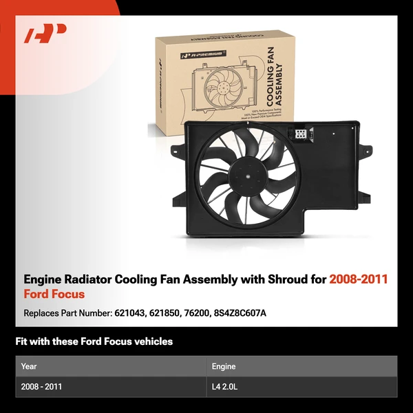 Engine Radiator Cooling Fan Assembly with Shroud for 2008-2011 Ford Focus