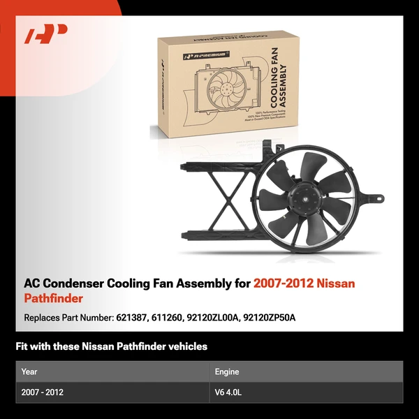 AC Condenser Cooling Fan Assembly for 2007-2012 Nissan Pathfinder