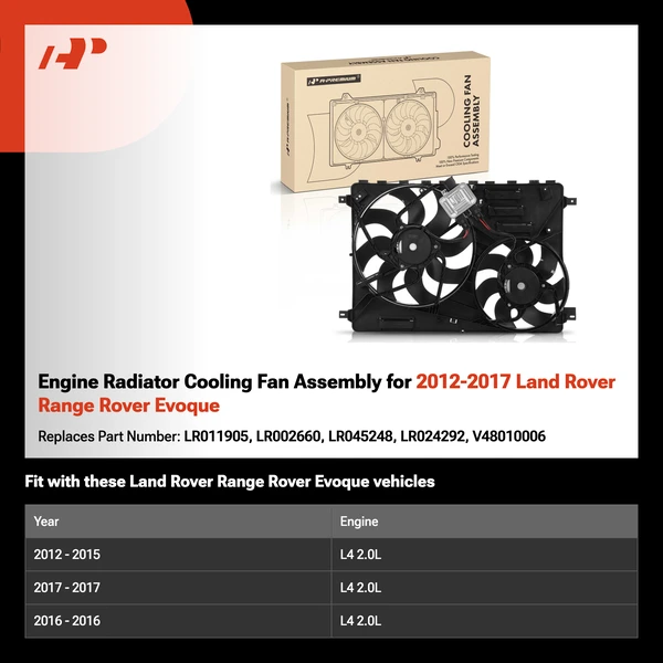 Engine Radiator Cooling Fan Assembly for 2012-2017 Land Rover Range Rover Evoque