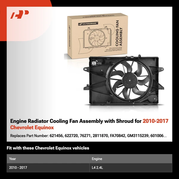 Engine Radiator Cooling Fan Assembly with Shroud for 2010-2017 Chevrolet Equinox