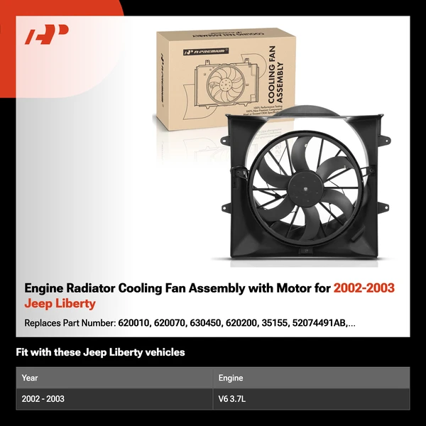 Engine Radiator Cooling Fan Assembly with Motor for 2002-2003 Jeep Liberty