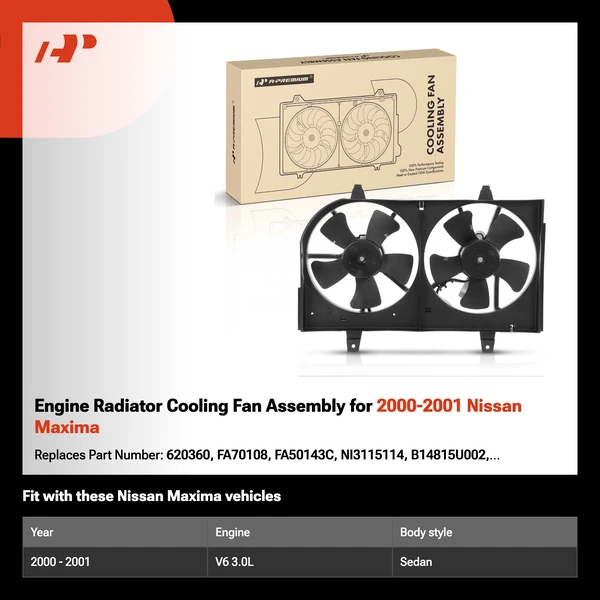 Engine Radiator Cooling Fan Assembly for 2000-2001 Nissan Maxima