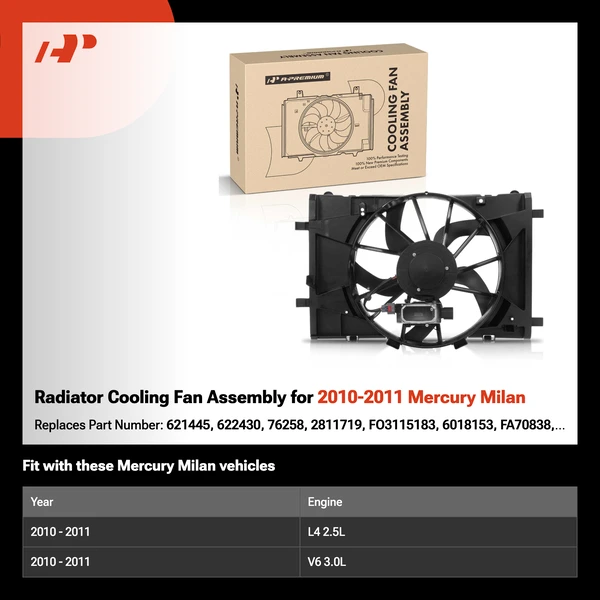 Radiator Cooling Fan Assembly for 2010-2011 Mercury Milan