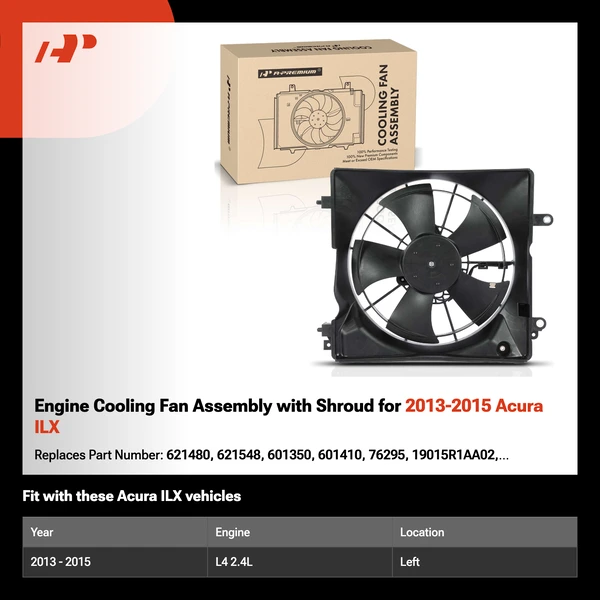 Engine Cooling Fan Assembly with Shroud for 2013-2015 Acura ILX