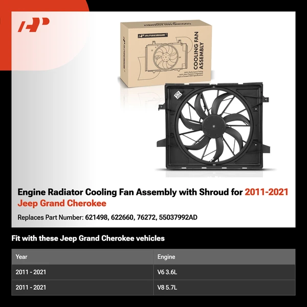 Engine Radiator Cooling Fan Assembly with Shroud for 2011-2021 Jeep Grand Cherokee