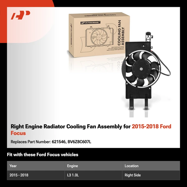 Right Engine Radiator Cooling Fan Assembly for 2015-2018 Ford Focus