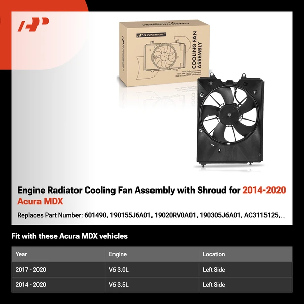 Engine Radiator Cooling Fan Assembly with Shroud for 2014-2020 Acura MDX