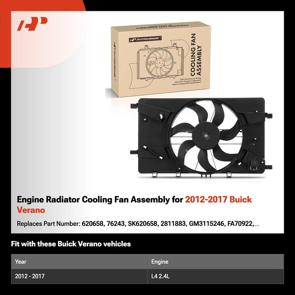 Engine Radiator Cooling Fan Assembly for 2012-2017 Buick Verano