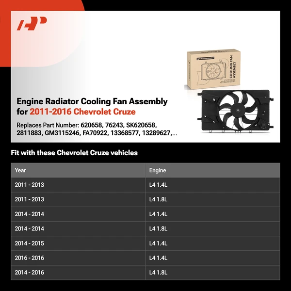 Engine Radiator Cooling Fan Assembly for 2011-2016 Chevrolet Cruze
