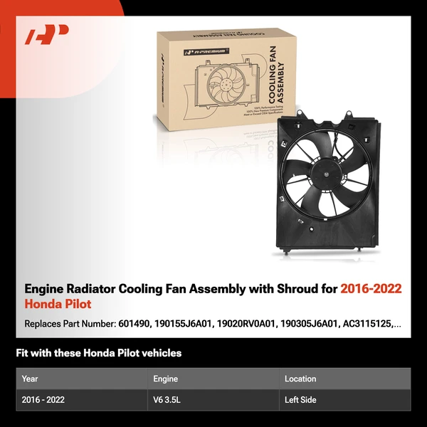 Engine Radiator Cooling Fan Assembly with Shroud for 2016-2022 Honda Pilot