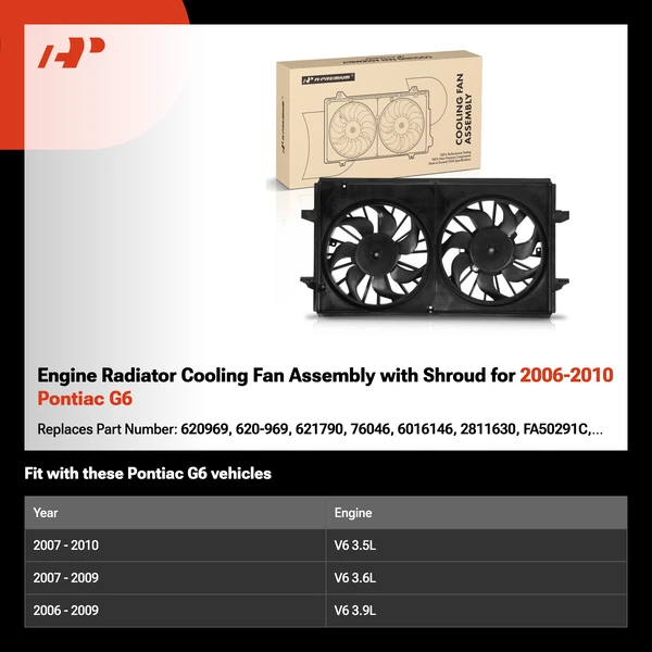 Engine Radiator Cooling Fan Assembly with Shroud for 2006-2010 Pontiac G6