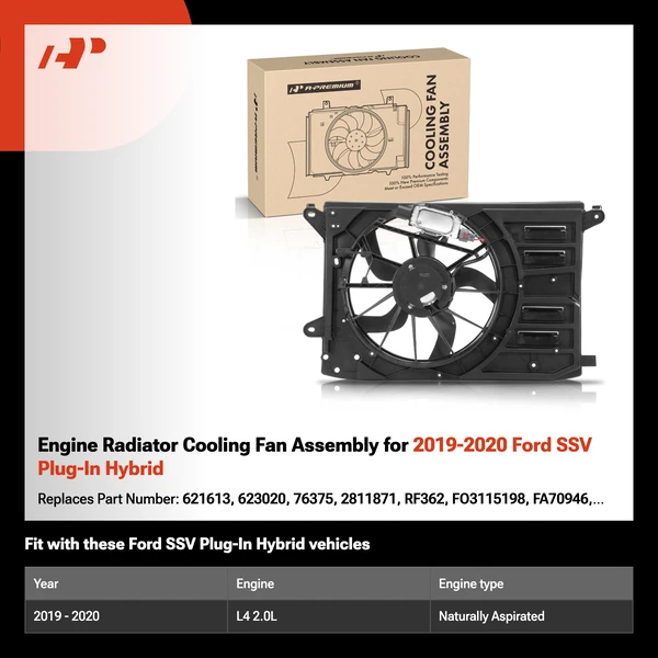 Engine Radiator Cooling Fan Assembly for 2019-2020 Ford SSV Plug-In Hybrid