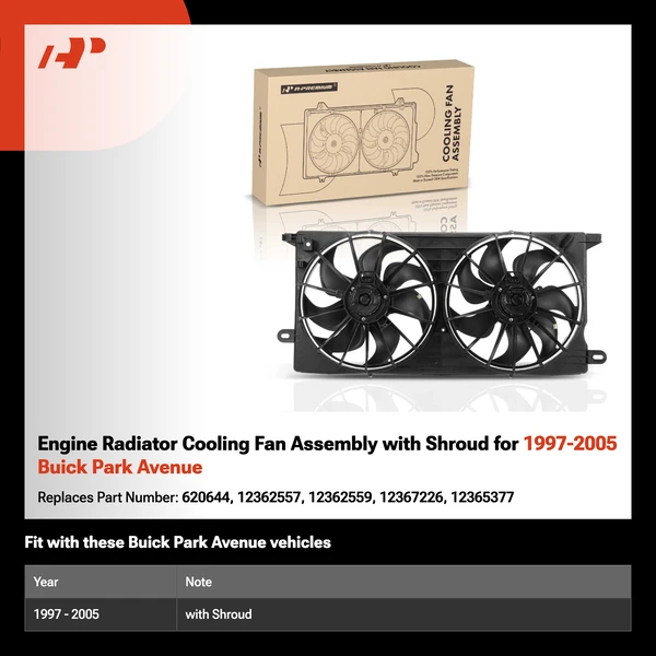 Engine Radiator Cooling Fan Assembly with Shroud for 1997-2005 Buick Park Avenue
