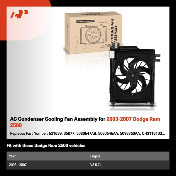 AC Condenser Cooling Fan Assembly for 2003-2007 Dodge Ram 2500