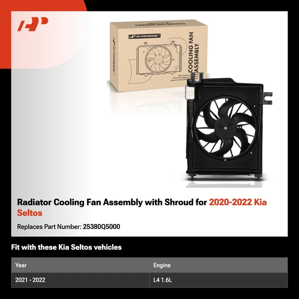 Radiator Cooling Fan Assembly with Shroud for 2020-2022 Kia Seltos